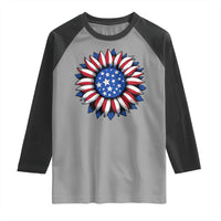 Sunflower American Flag Raglan Shirt Floral USA 4th of July Merica - Wonder Print Shop