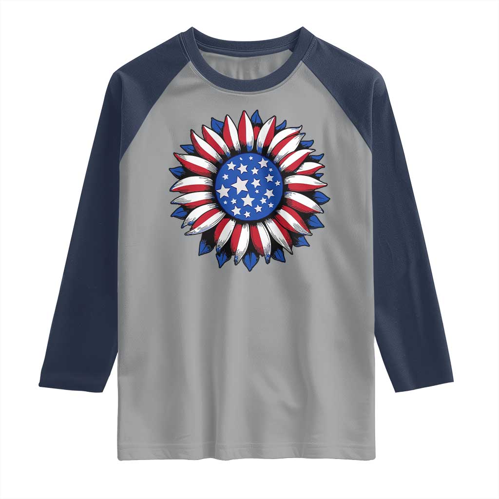 Sunflower American Flag Raglan Shirt Floral USA 4th of July Merica - Wonder Print Shop