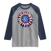 Sunflower American Flag Raglan Shirt Floral USA 4th of July Merica - Wonder Print Shop