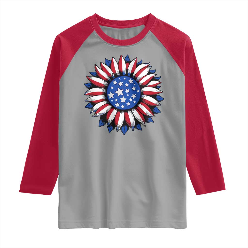 Sunflower American Flag Raglan Shirt Floral USA 4th of July Merica - Wonder Print Shop