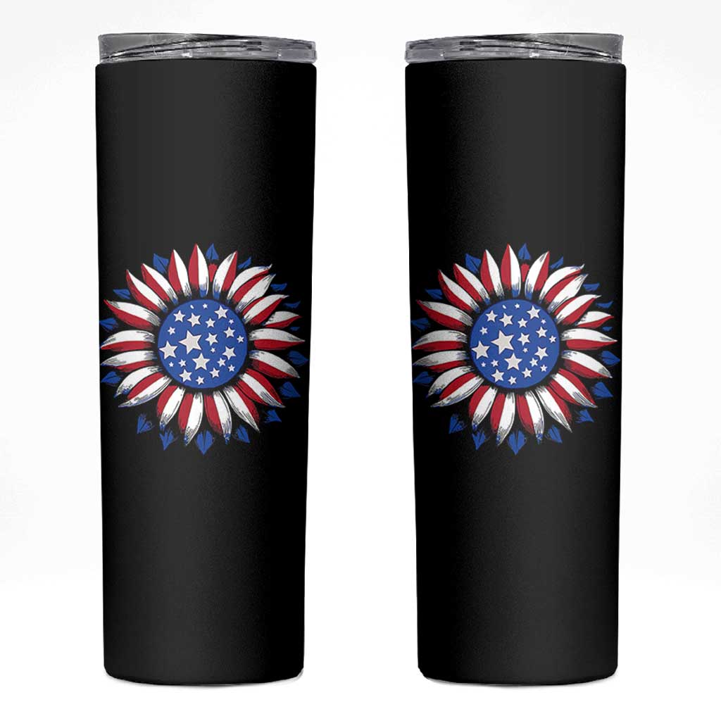 Sunflower American Flag Skinny Tumbler Floral USA 4th of July Merica - Wonder Print Shop