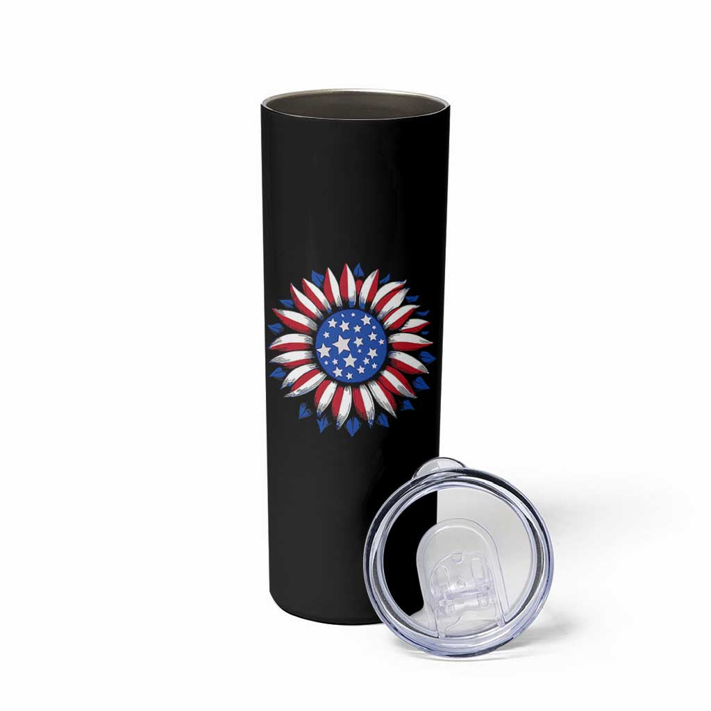 Sunflower American Flag Skinny Tumbler Floral USA 4th of July Merica - Wonder Print Shop