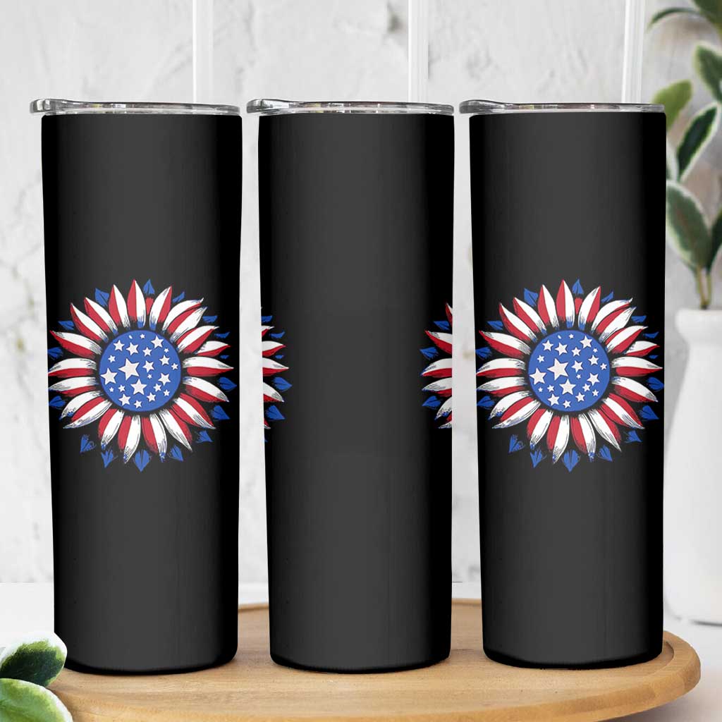 Sunflower American Flag Skinny Tumbler Floral USA 4th of July Merica - Wonder Print Shop