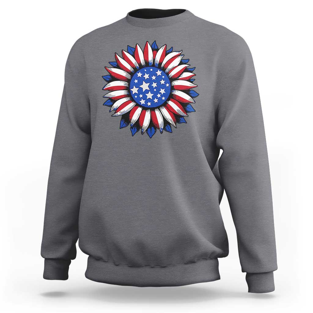 Sunflower American Flag Sweatshirt Floral USA 4th of July Merica - Wonder Print Shop