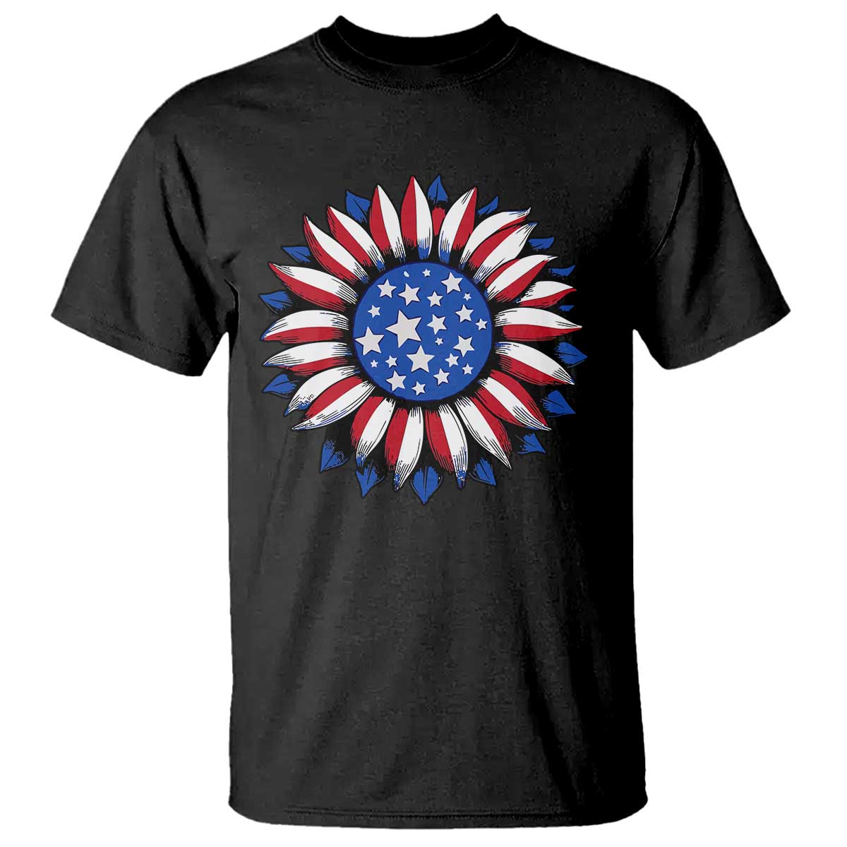 Sunflower American Flag T Shirt Floral USA 4th of July Merica - Wonder Print Shop