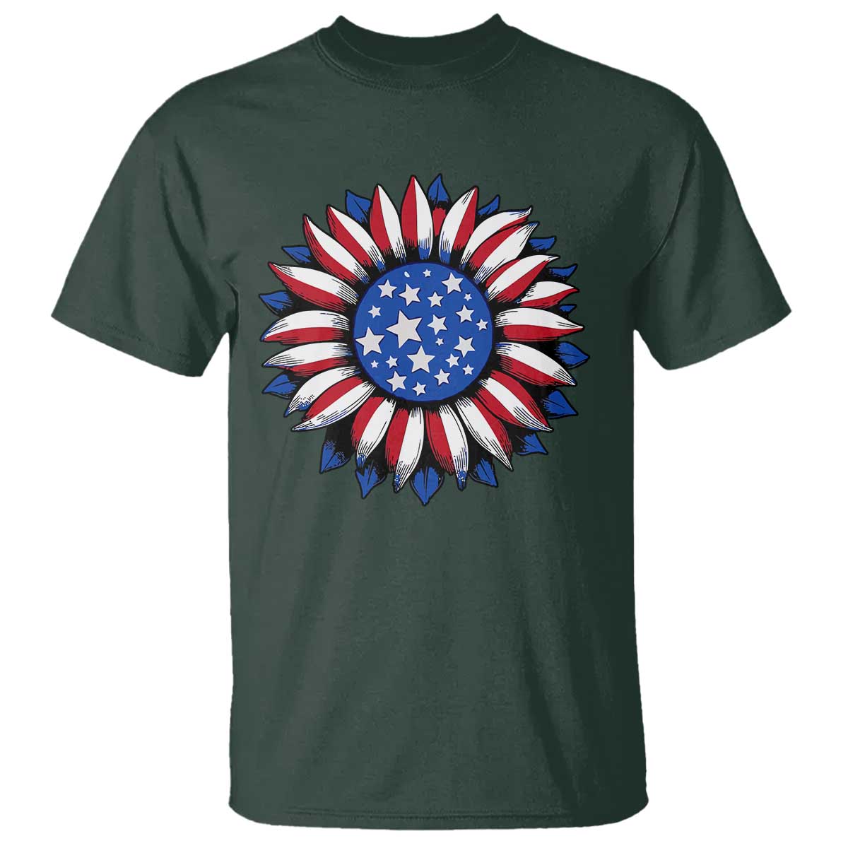 Sunflower American Flag T Shirt Floral USA 4th of July Merica - Wonder Print Shop