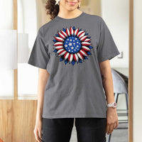Sunflower American Flag T Shirt For Women Floral USA 4th of July Merica - Wonder Print Shop