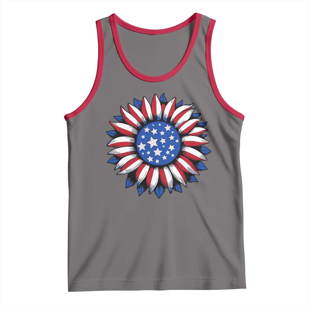 Sunflower American Flag Tank Top Floral USA 4th of July Merica - Wonder Print Shop