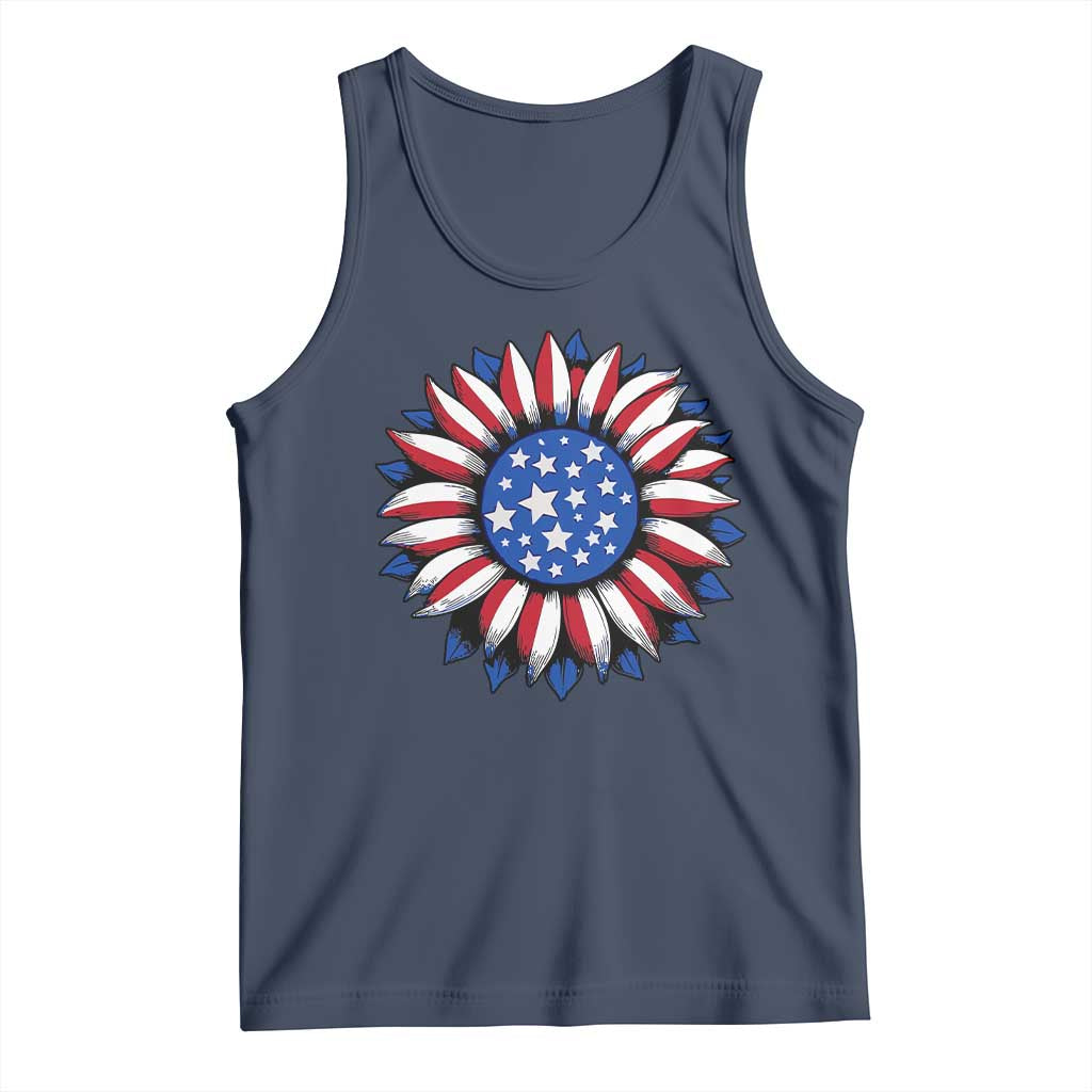 Sunflower American Flag Tank Top Floral USA 4th of July Merica - Wonder Print Shop
