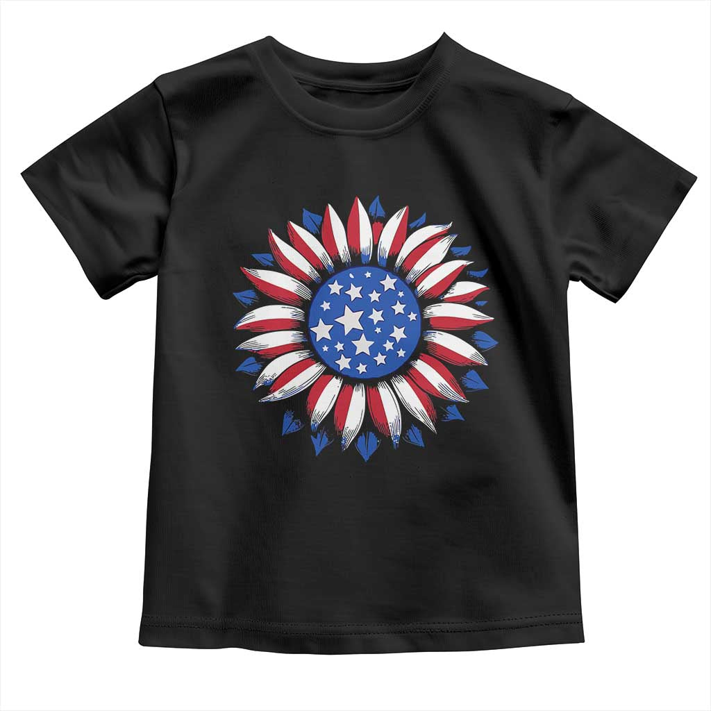 Sunflower American Flag Toddler T Shirt Floral USA 4th of July Merica - Wonder Print Shop