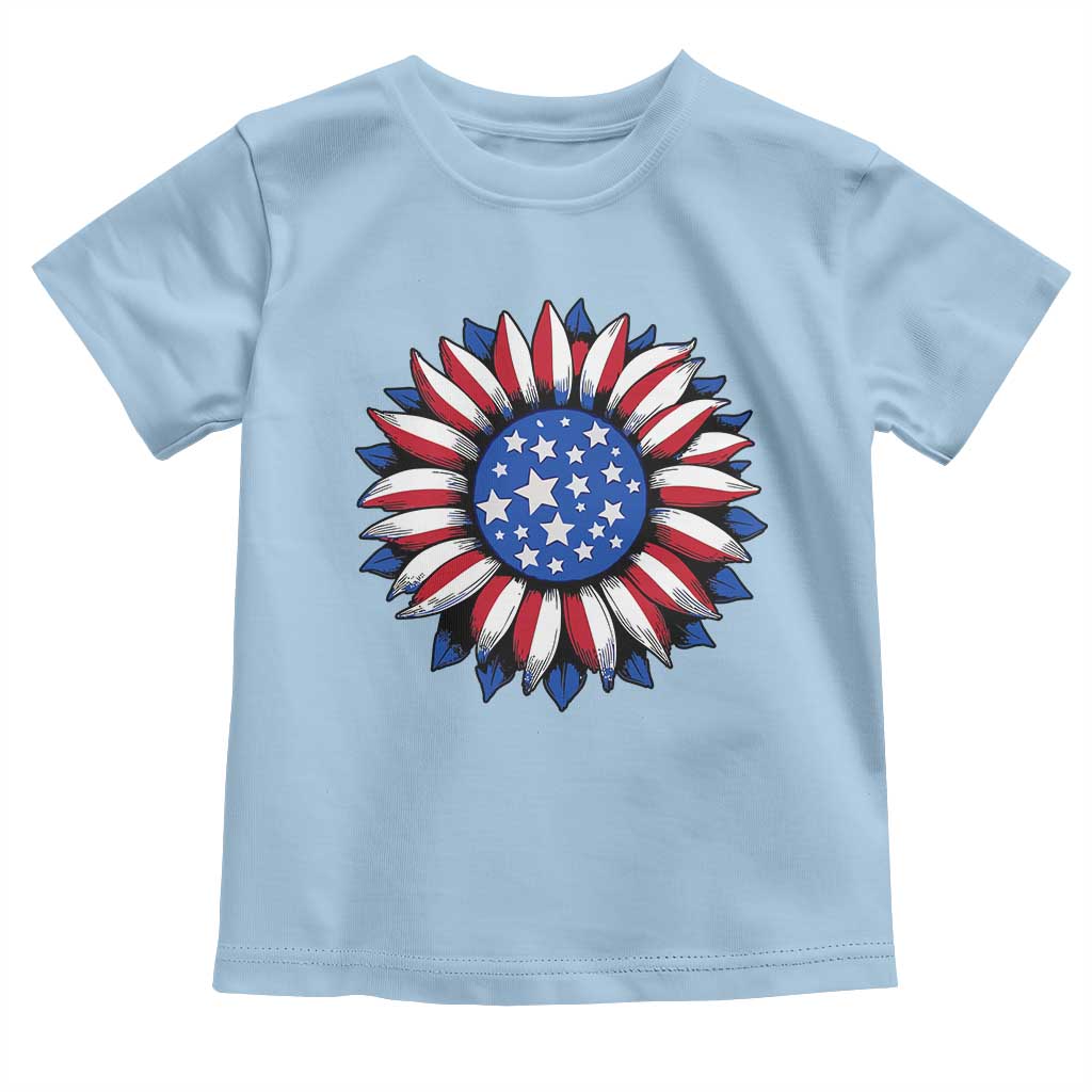 Sunflower American Flag Toddler T Shirt Floral USA 4th of July Merica - Wonder Print Shop