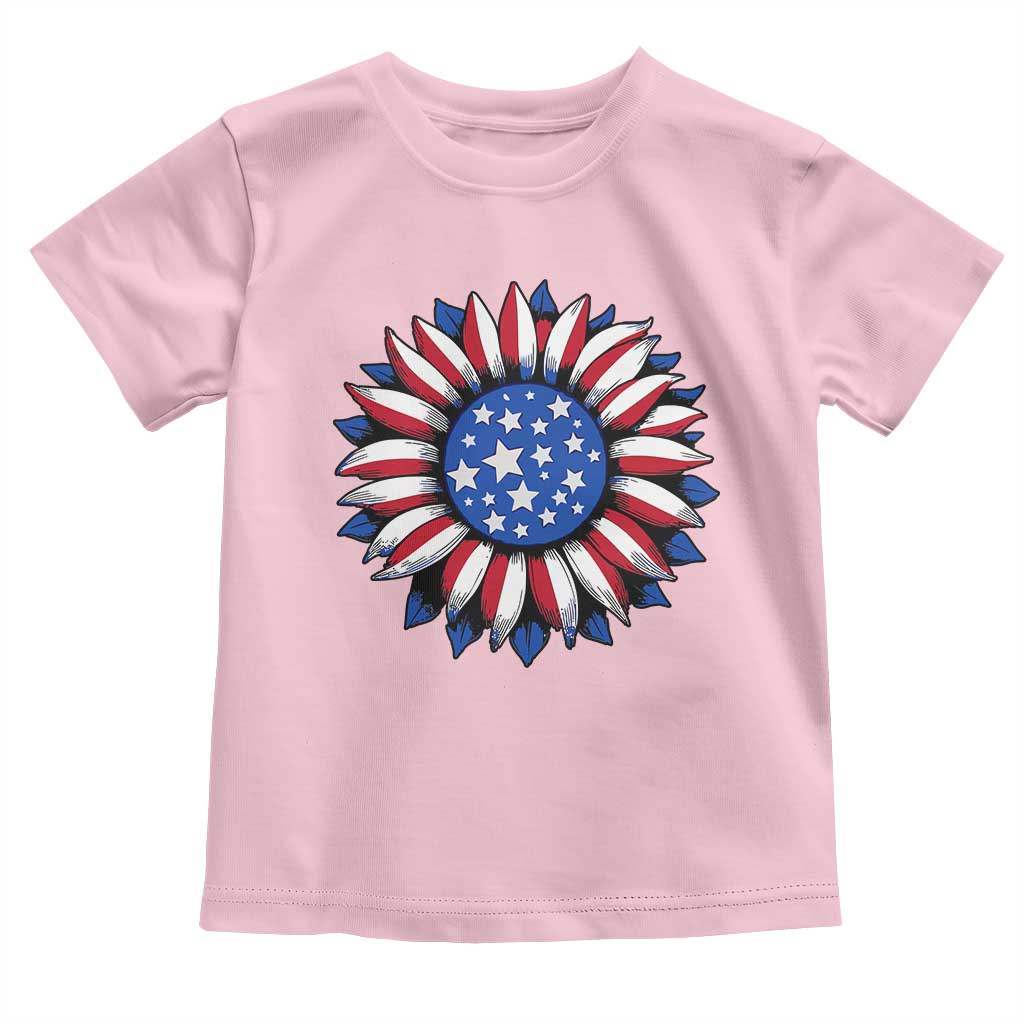 Sunflower American Flag Toddler T Shirt Floral USA 4th of July Merica - Wonder Print Shop