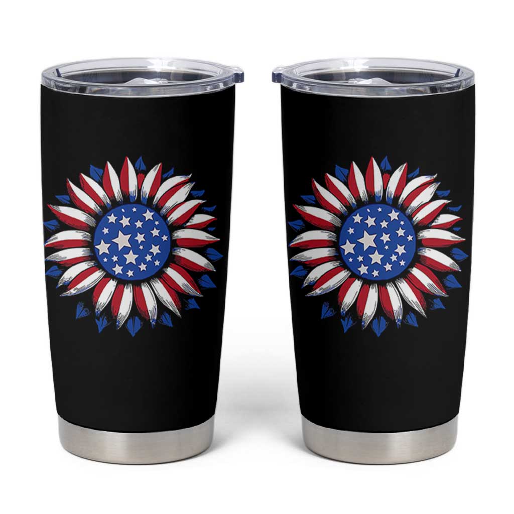 Sunflower American Flag Tumbler Cup Floral USA 4th of July Merica - Wonder Print Shop