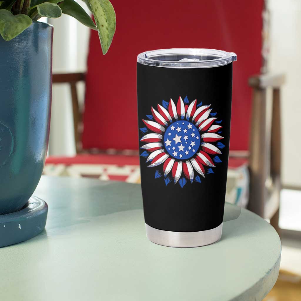 Sunflower American Flag Tumbler Cup Floral USA 4th of July Merica - Wonder Print Shop