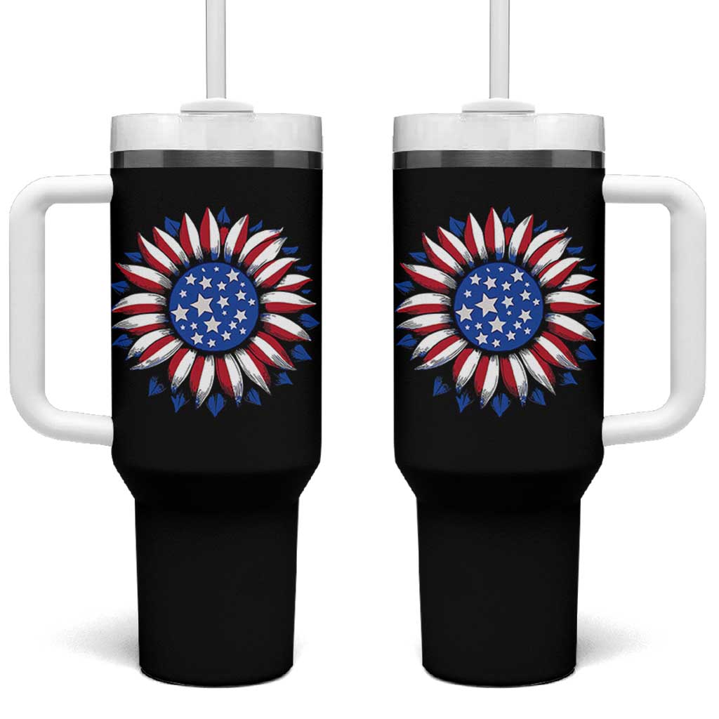 Sunflower American Flag Tumbler With Handle Floral USA 4th of July Merica - Wonder Print Shop