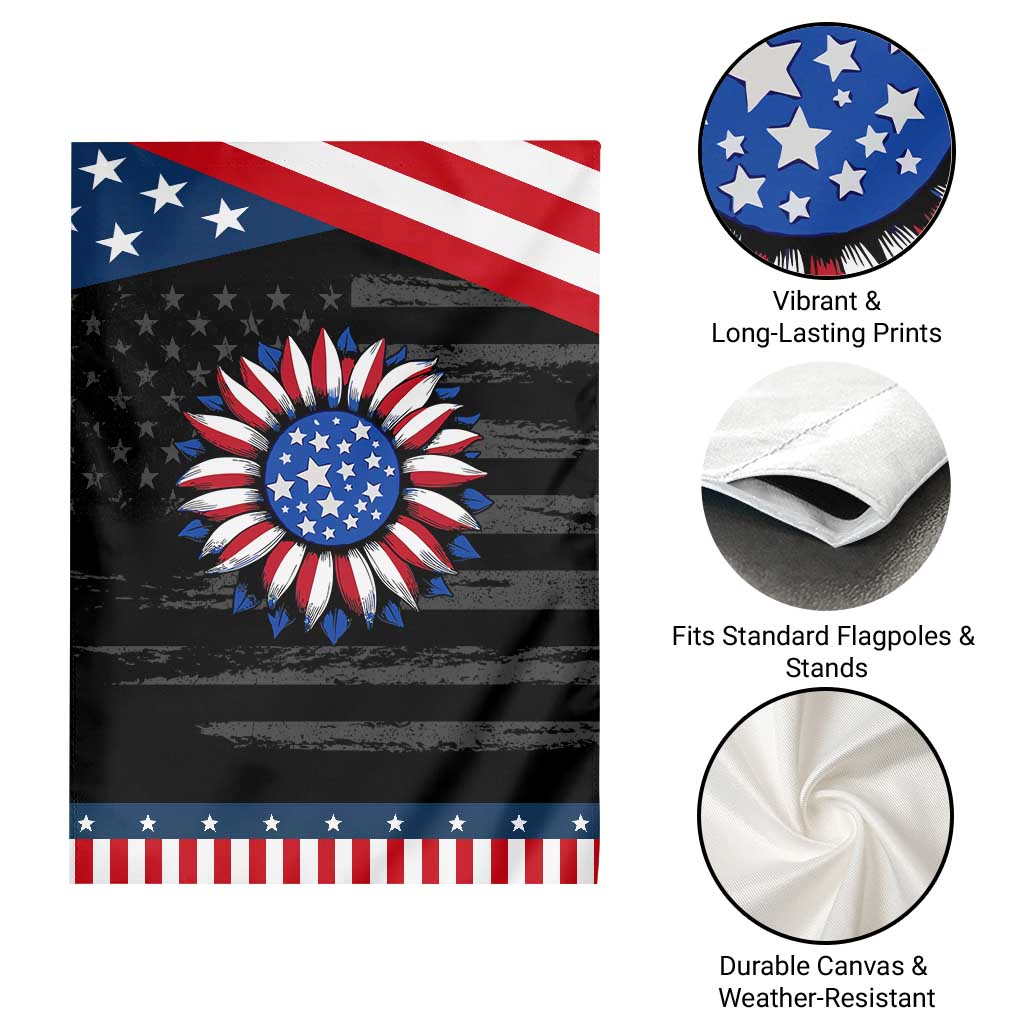 Sunflower American Flag Garden Flag Floral USA 4th of July Merica