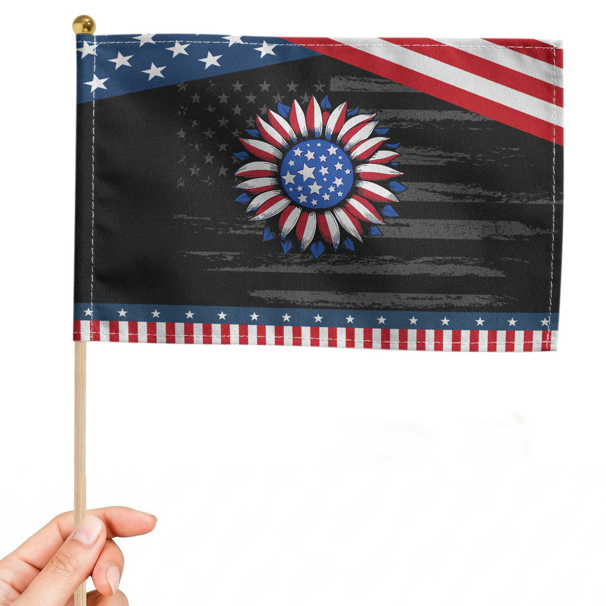Sunflower American Flag Patriotic Handheld Flag Floral USA 4th of July Merica