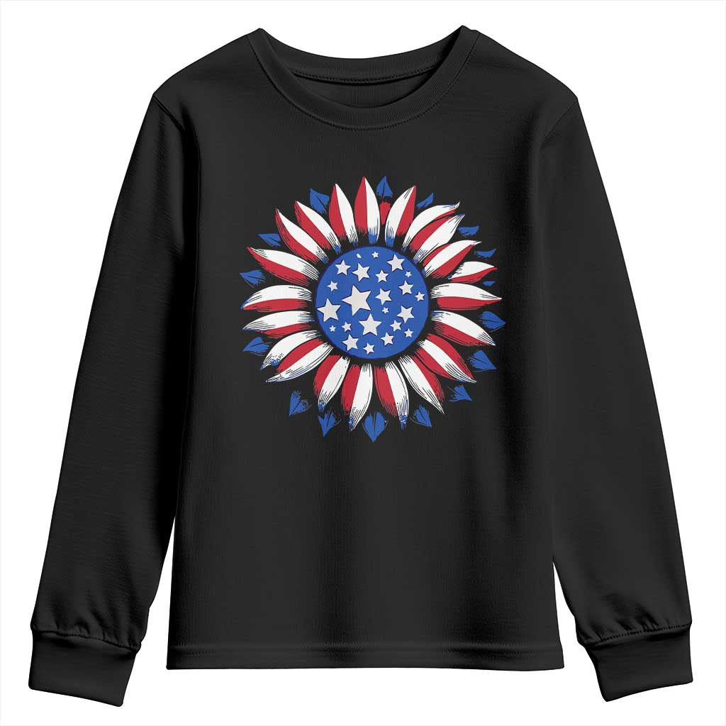 Sunflower American Flag Youth Sweatshirt Floral USA 4th of July Merica - Wonder Print Shop