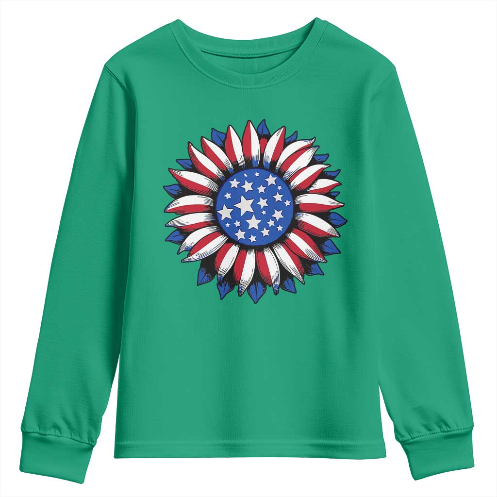 Sunflower American Flag Youth Sweatshirt Floral USA 4th of July Merica - Wonder Print Shop