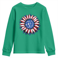 Sunflower American Flag Youth Sweatshirt Floral USA 4th of July Merica - Wonder Print Shop