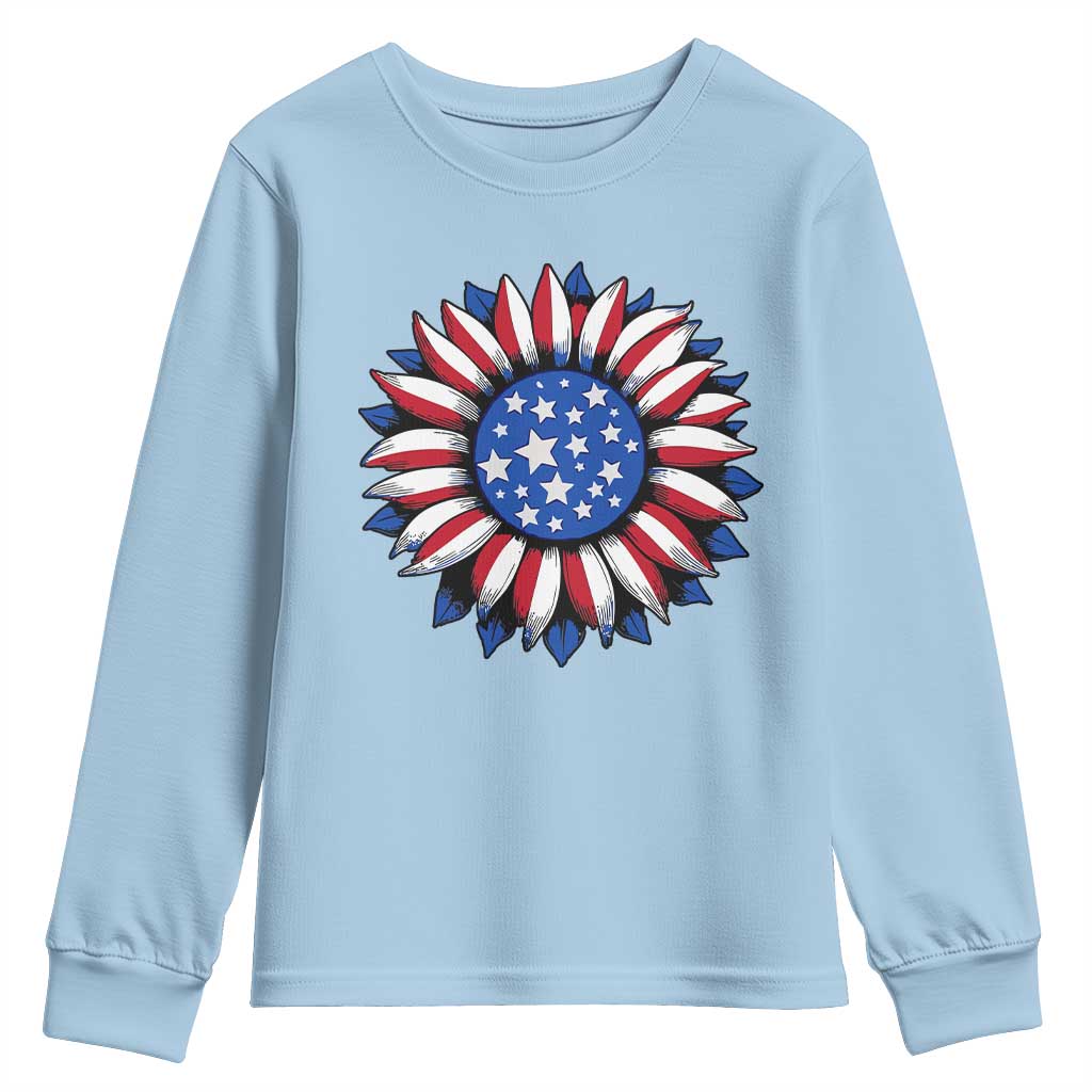 Sunflower American Flag Youth Sweatshirt Floral USA 4th of July Merica - Wonder Print Shop