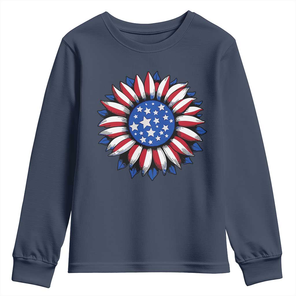 Sunflower American Flag Youth Sweatshirt Floral USA 4th of July Merica - Wonder Print Shop