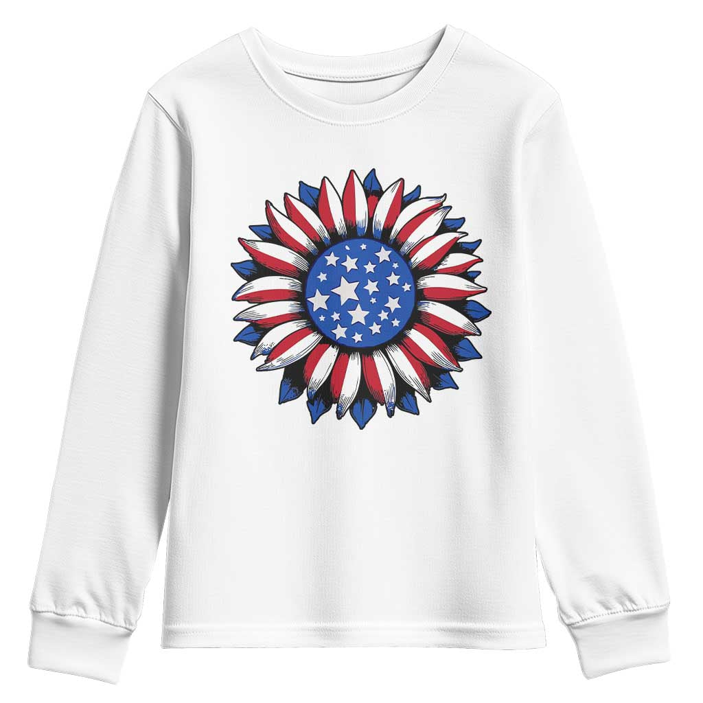 Sunflower American Flag Youth Sweatshirt Floral USA 4th of July Merica - Wonder Print Shop