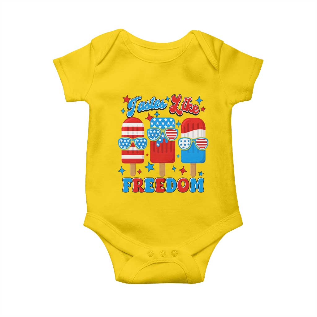 4th of July American Flag Popsicle Baby Onesie Tastes Like Freedom Patriotic Funny - Wonder Print Shop