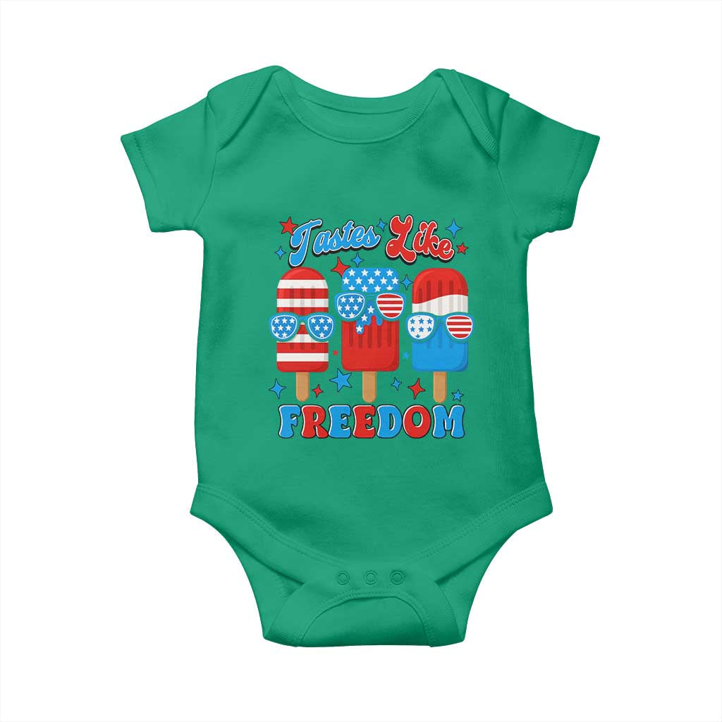 4th of July American Flag Popsicle Baby Onesie Tastes Like Freedom Patriotic Funny - Wonder Print Shop