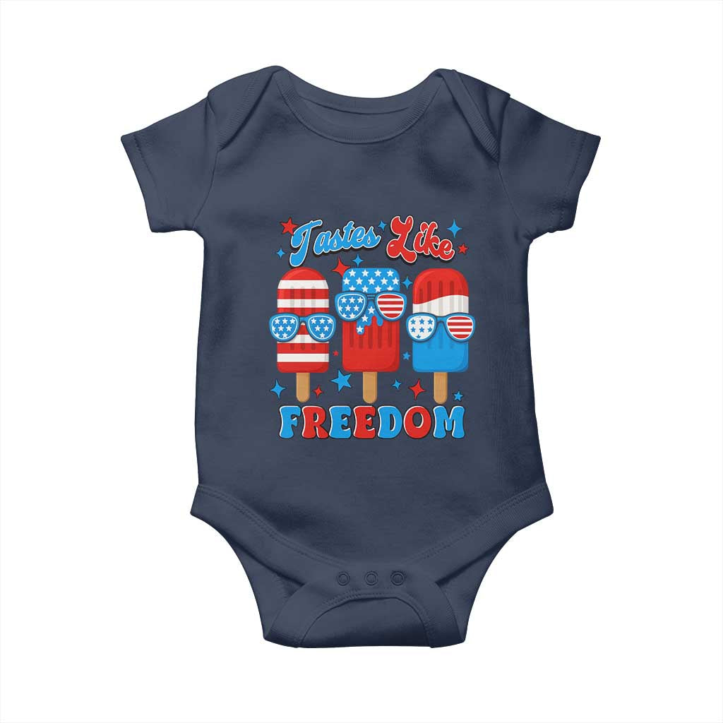 4th of July American Flag Popsicle Baby Onesie Tastes Like Freedom Patriotic Funny - Wonder Print Shop