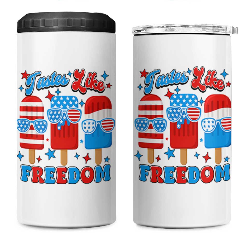 4th of July American Flag Popsicle 4 in 1 Can Cooler Tumbler Tastes Like Freedom Patriotic Funny - Wonder Print Shop