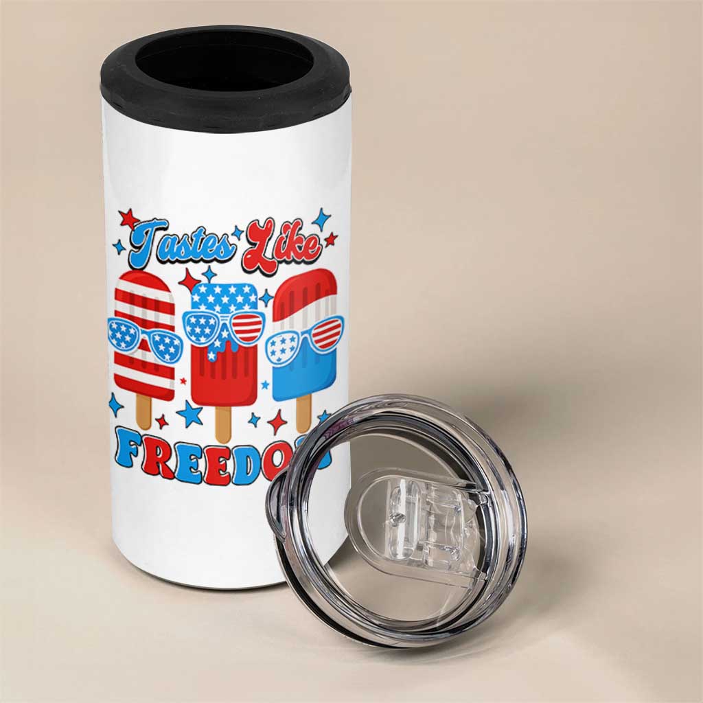 4th of July American Flag Popsicle 4 in 1 Can Cooler Tumbler Tastes Like Freedom Patriotic Funny - Wonder Print Shop