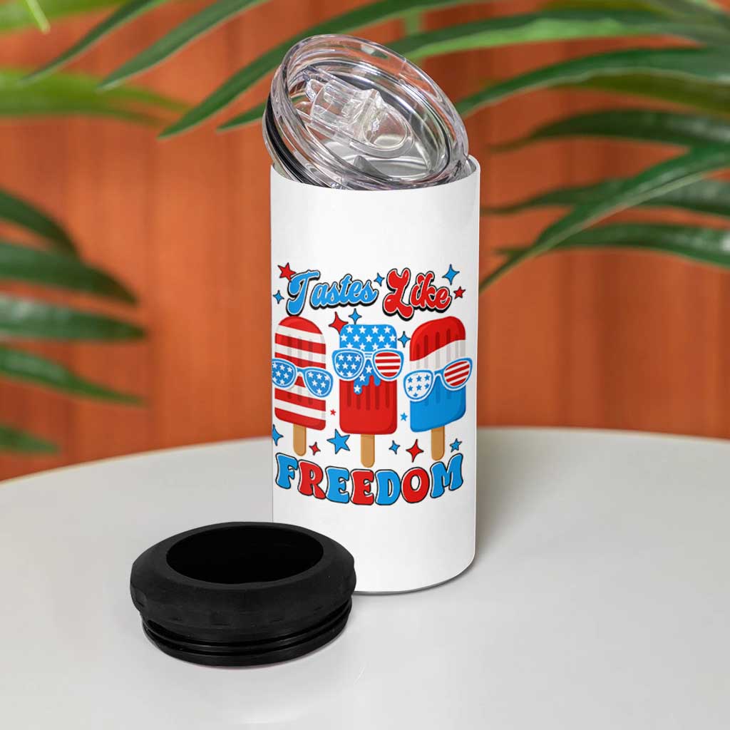 4th of July American Flag Popsicle 4 in 1 Can Cooler Tumbler Tastes Like Freedom Patriotic Funny - Wonder Print Shop