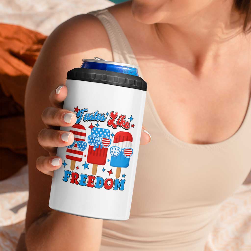 4th of July American Flag Popsicle 4 in 1 Can Cooler Tumbler Tastes Like Freedom Patriotic Funny - Wonder Print Shop