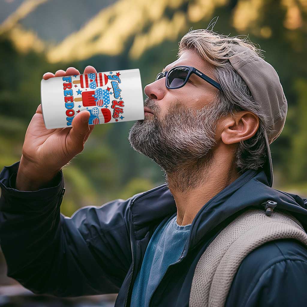 4th of July American Flag Popsicle 4 in 1 Can Cooler Tumbler Tastes Like Freedom Patriotic Funny - Wonder Print Shop