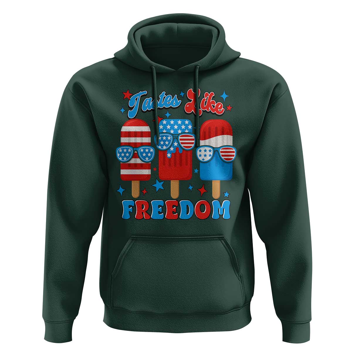 4th of July American Flag Popsicle Hoodie Tastes Like Freedom Patriotic Funny - Wonder Print Shop