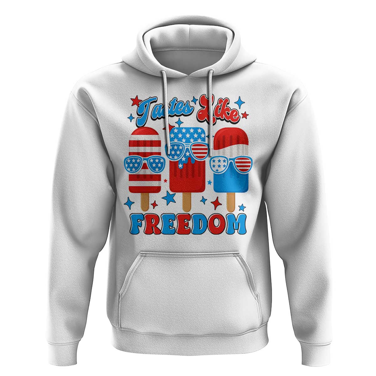 4th of July American Flag Popsicle Hoodie Tastes Like Freedom Patriotic Funny - Wonder Print Shop