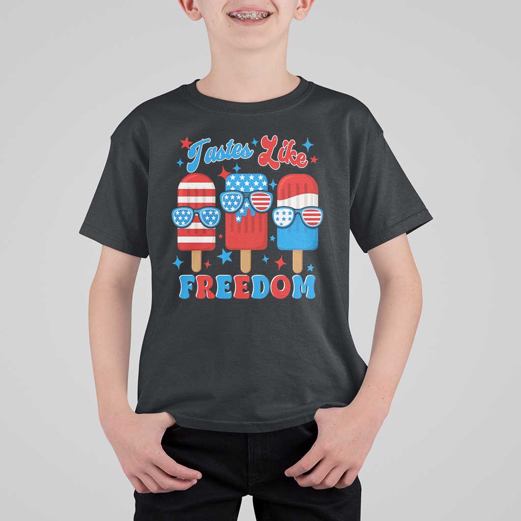 4th of July American Flag Popsicle T Shirt For Kid Tastes Like Freedom Patriotic Funny - Wonder Print Shop