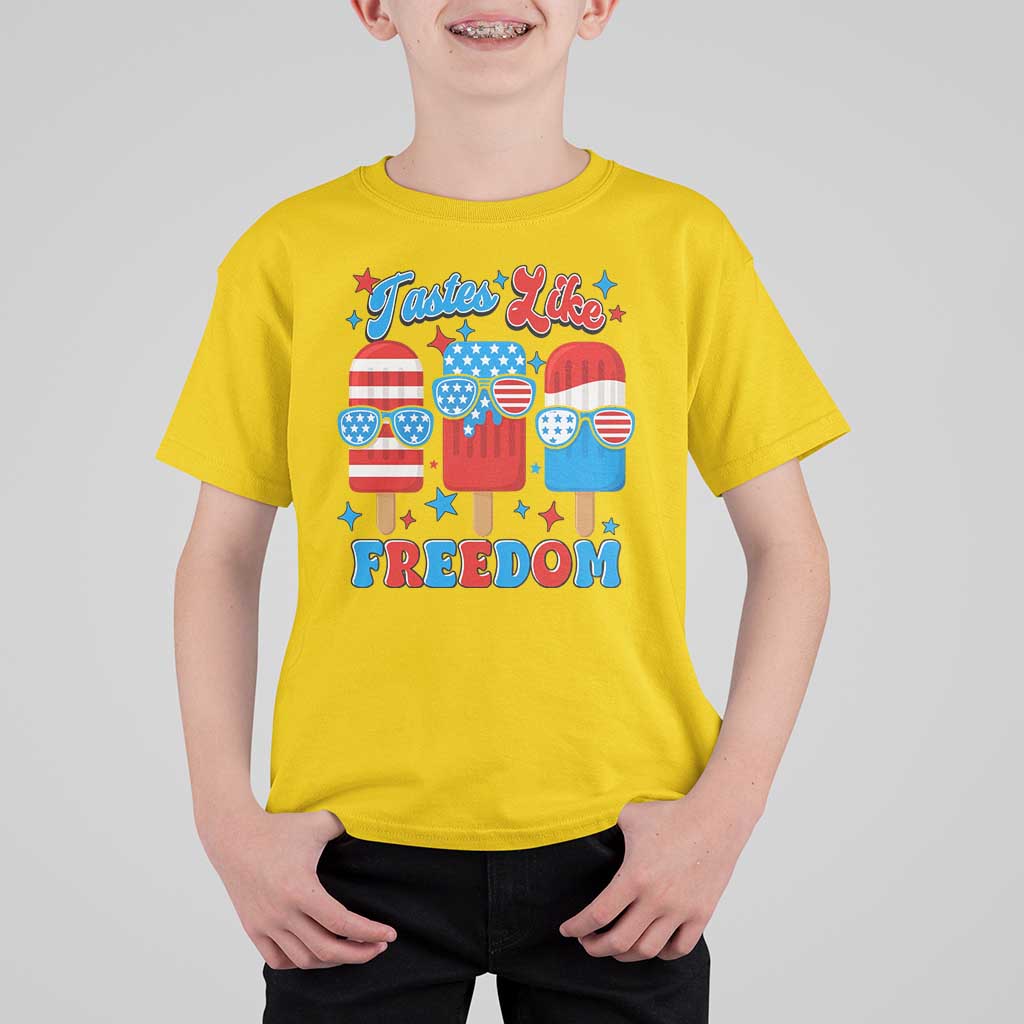 4th of July American Flag Popsicle T Shirt For Kid Tastes Like Freedom Patriotic Funny - Wonder Print Shop