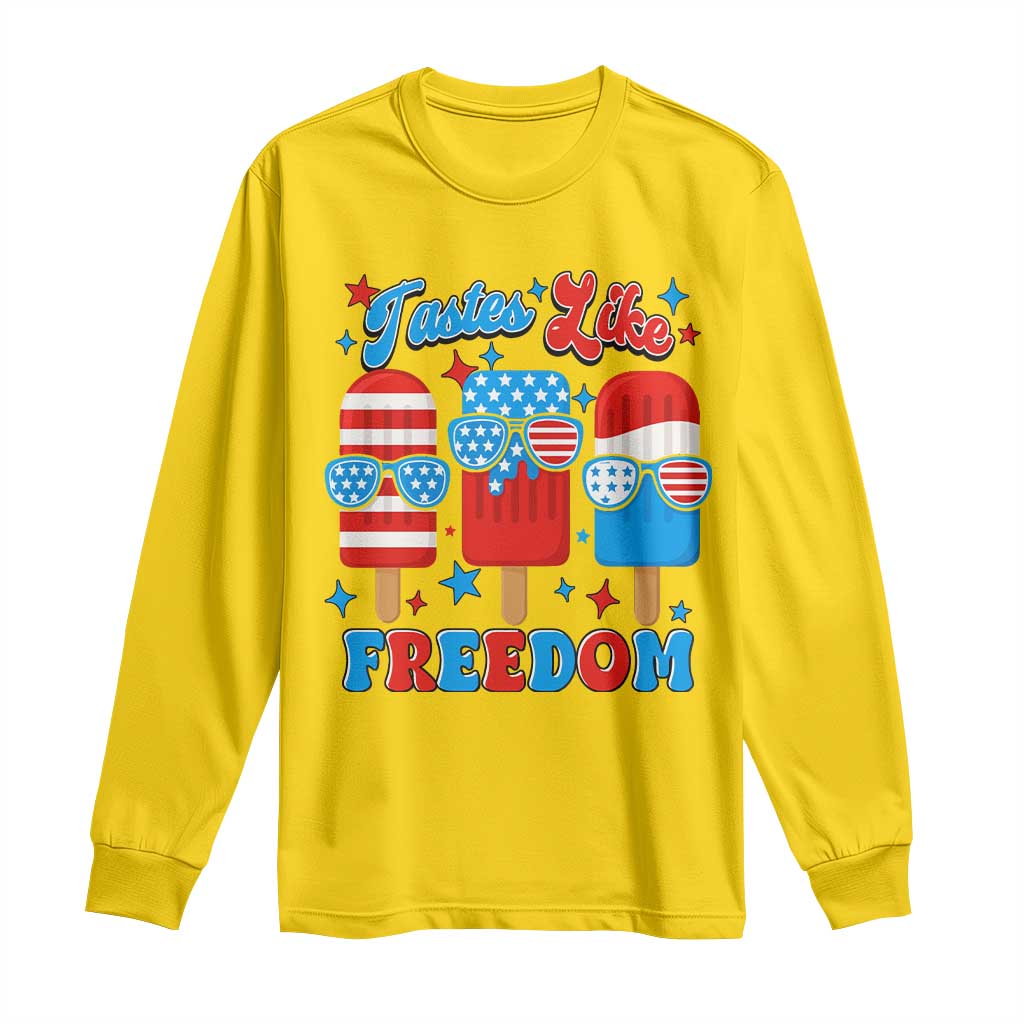 4th of July American Flag Popsicle Long Sleeve Shirt Tastes Like Freedom Patriotic Funny - Wonder Print Shop