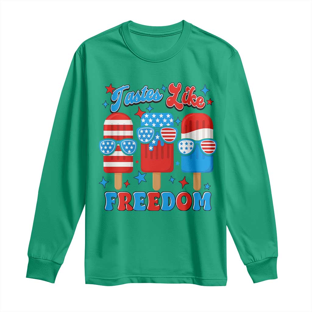 4th of July American Flag Popsicle Long Sleeve Shirt Tastes Like Freedom Patriotic Funny - Wonder Print Shop