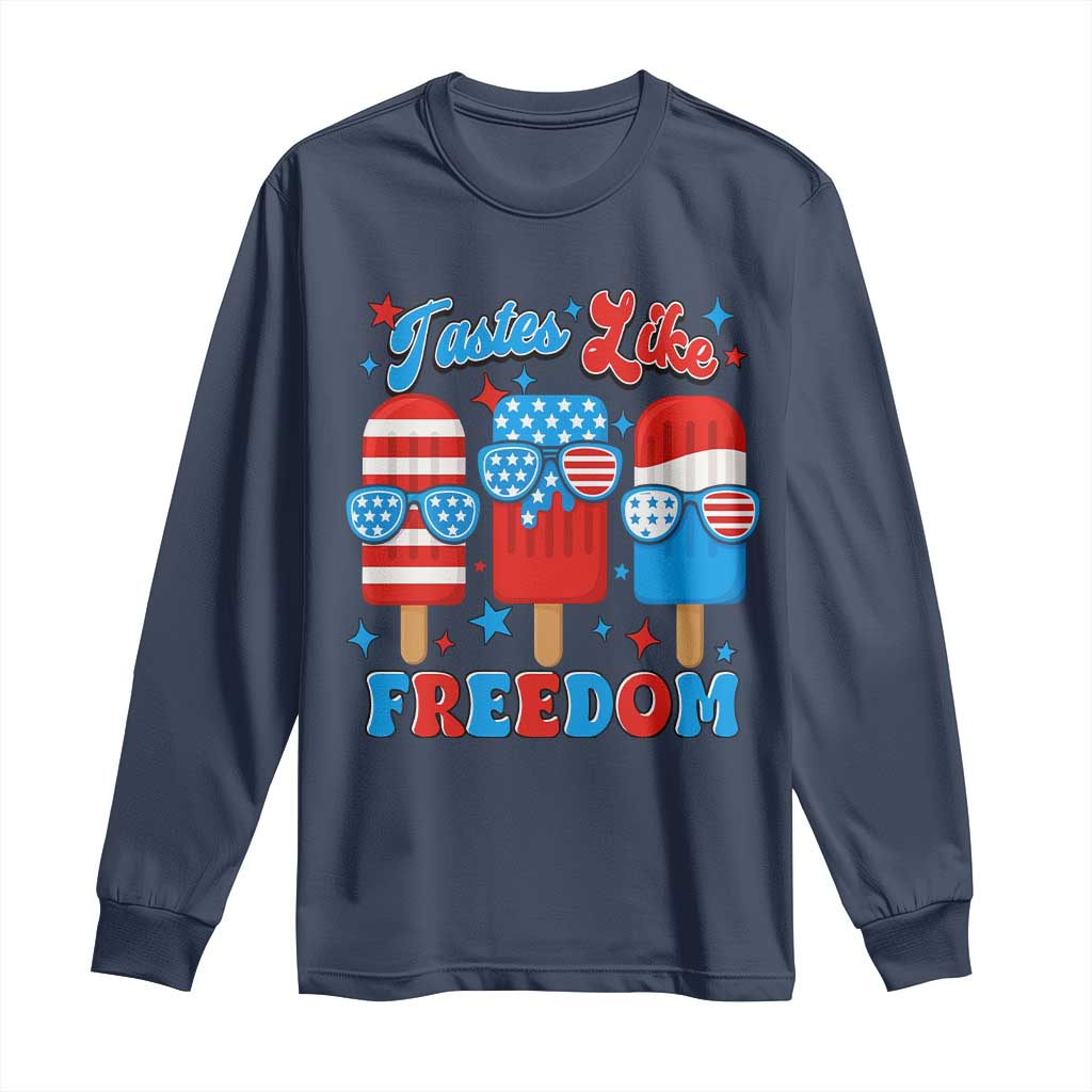 4th of July American Flag Popsicle Long Sleeve Shirt Tastes Like Freedom Patriotic Funny - Wonder Print Shop