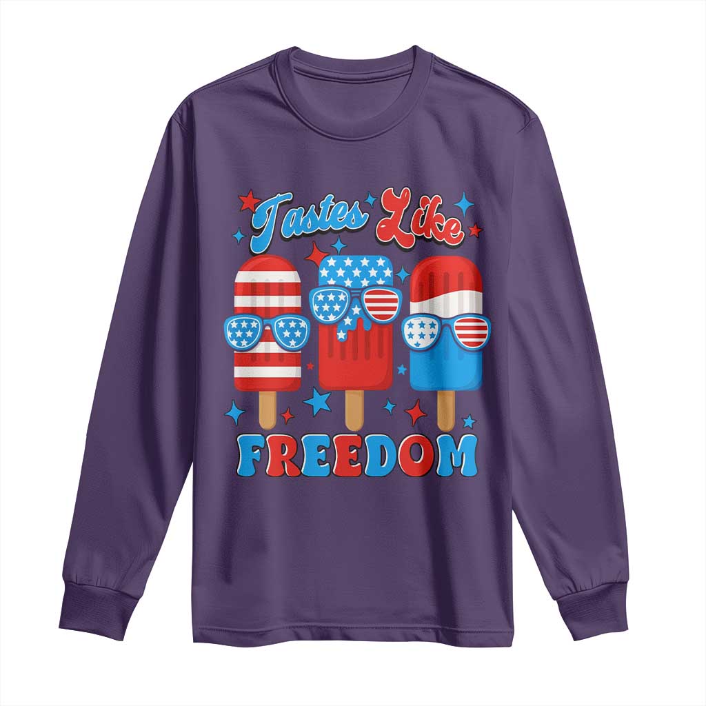 4th of July American Flag Popsicle Long Sleeve Shirt Tastes Like Freedom Patriotic Funny - Wonder Print Shop