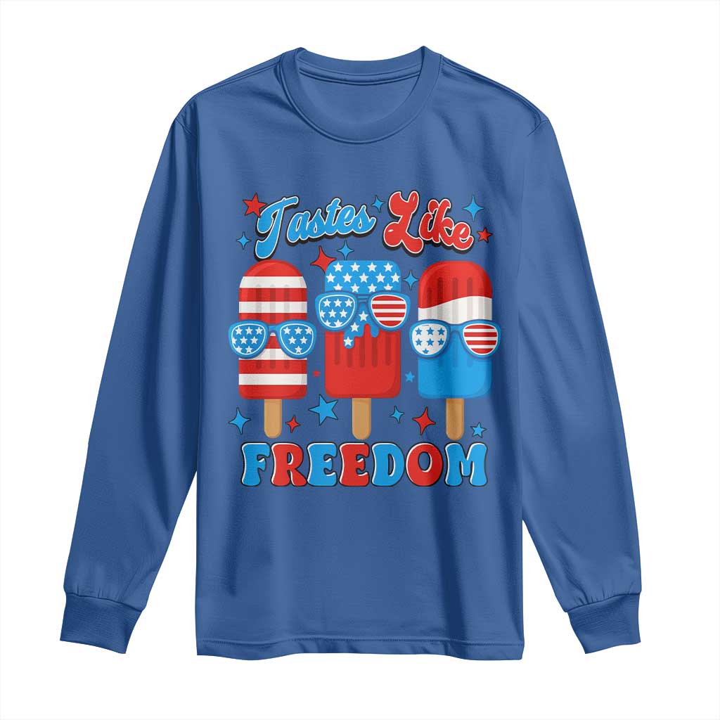 4th of July American Flag Popsicle Long Sleeve Shirt Tastes Like Freedom Patriotic Funny - Wonder Print Shop