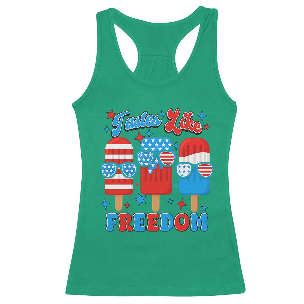 4th of July American Flag Popsicle Racerback Tank Top Tastes Like Freedom Patriotic Funny - Wonder Print Shop