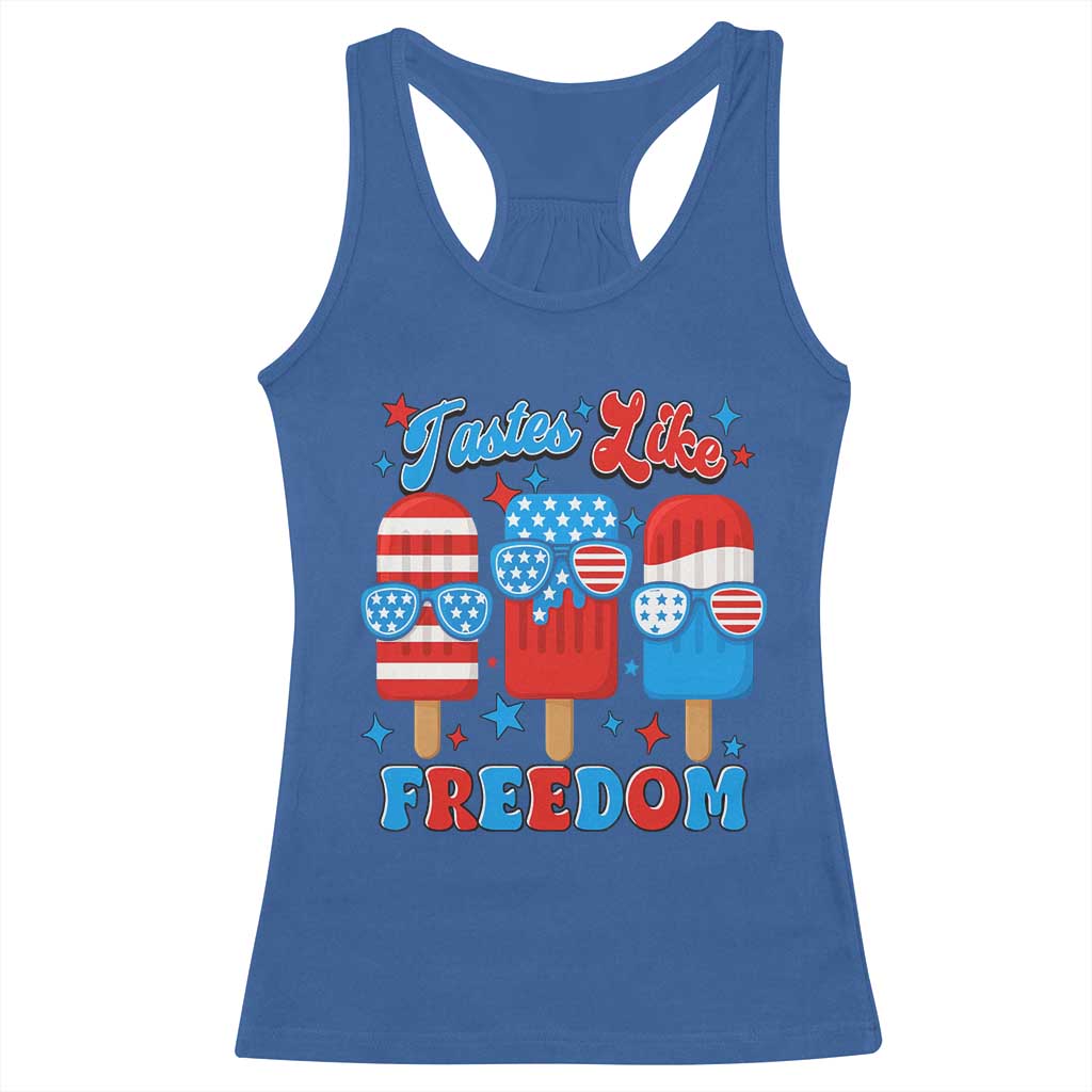 4th of July American Flag Popsicle Racerback Tank Top Tastes Like Freedom Patriotic Funny - Wonder Print Shop