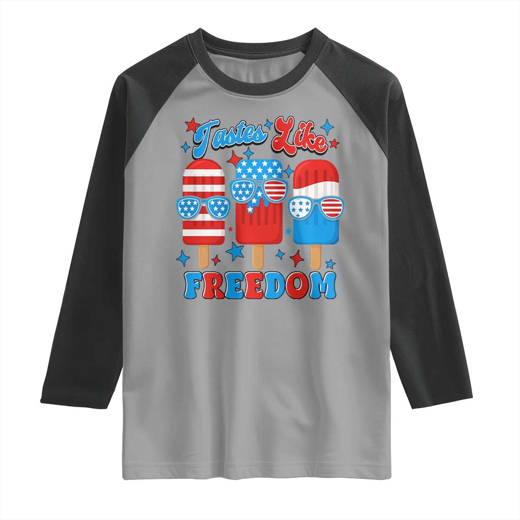 4th of July American Flag Popsicle Raglan Shirt Tastes Like Freedom Patriotic Funny - Wonder Print Shop
