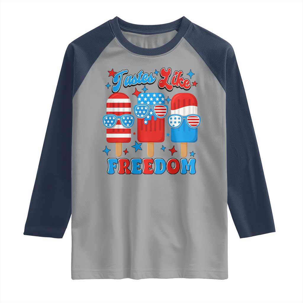 4th of July American Flag Popsicle Raglan Shirt Tastes Like Freedom Patriotic Funny - Wonder Print Shop