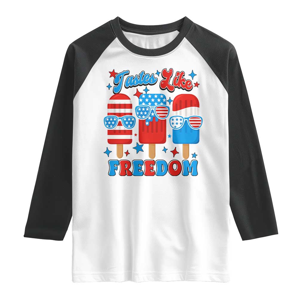 4th of July American Flag Popsicle Raglan Shirt Tastes Like Freedom Patriotic Funny - Wonder Print Shop