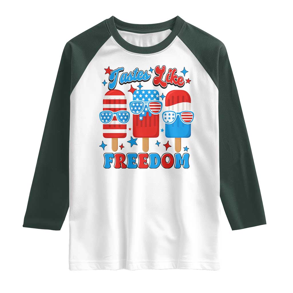 4th of July American Flag Popsicle Raglan Shirt Tastes Like Freedom Patriotic Funny - Wonder Print Shop